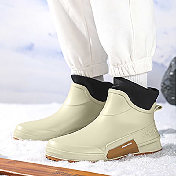 KANG Fashion Rain Shoes Stylish Short Ankle Slip Rubber Boots Versatile Couple Outdoor Footwear With Fixed Beige 43