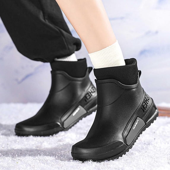 KANG Fashion Rain Shoes Stylish Short Ankle Slip Rubber Boots Versatile Couple Outdoor Footwear With Fixed Black 38