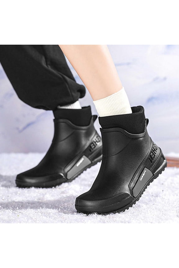 Fashion Rain Shoes Stylish Short Ankle Slip Rubber Boots Versatile Couple Outdoor Footwear With Fixed Black 42