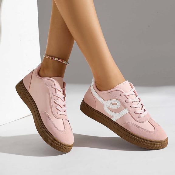 KANG Fashion Suede Lace Up Flat Casual Shoes Comfortable Loafers For Daily Walking And Outing Pink 42