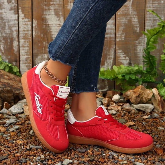 KANG Fashion Suede Lace Up Flat Casual Shoes Comfortable Loafers For Daily Walking And Outing Red 43