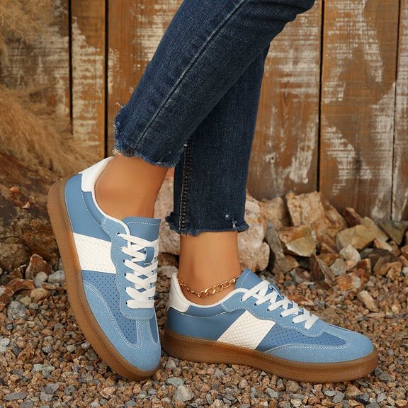 KANG Fashion Suede Lace Up Flat Casual Shoes Comfortable Loafers Slip On Walking Footwear For Daily Use Sky Blue 36