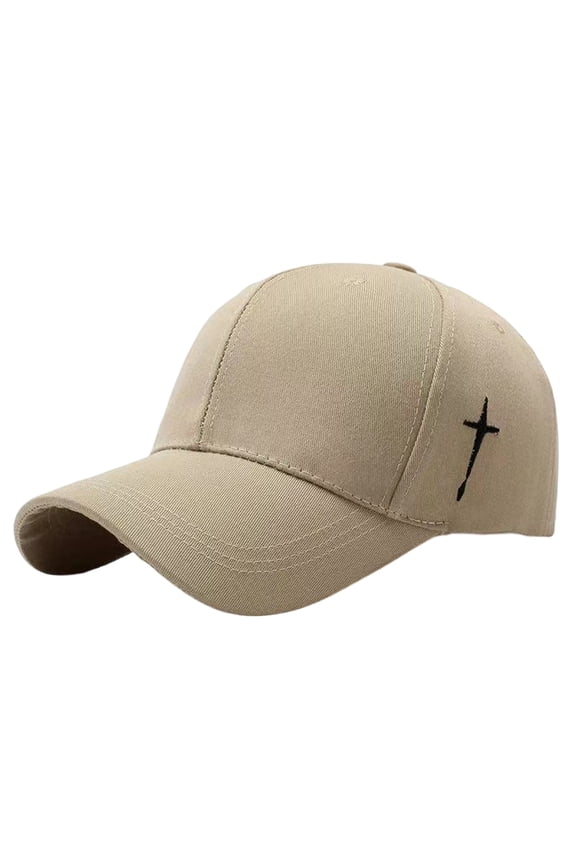 Sun Hats for Men, Classic Cross Embroidered Unstructured Baseball Cap, Adjustable Casual Sports Sun Hat for Outdoor Daily Activities Khaki