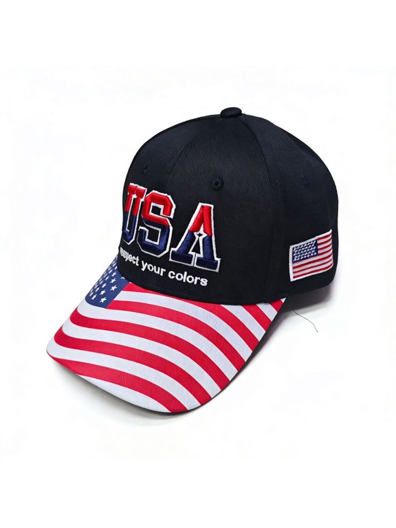 Sun Hats for Women, 4th of July Outfits, USA Embroidered Baseball Cap, Unisex Fashion Sun Visor Hat for Outdoor Sun Protection Daily Wear Black