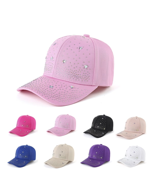 Sun Hats for Women, Starry Rhinestone Baseball Cap, Minimalist Fashion Unisex Visor Hat, Outdoor Cap for Spring Summer All Season Outings Pink