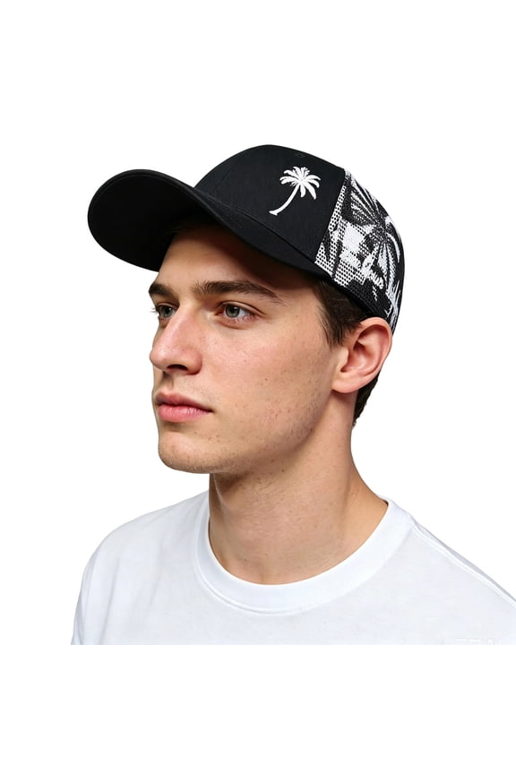 Sun Hats for Women & Men, Coconut Tree Embroidered Baseball Cap, Fashion Summer Sun Protection Hat for Outdoor Travel Daily Wear Grey