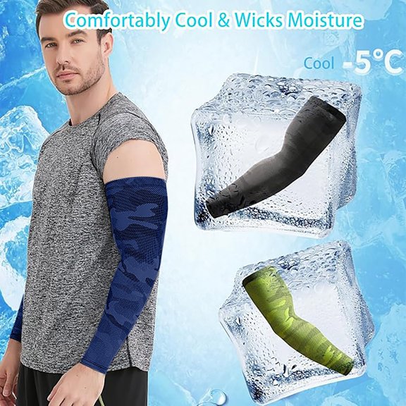 KANG Fashion Unisex Camo Mesh UPF 50+ Ice Silk Arm Sleeves, Breathable Anti- UV Protection Covers for Vacation Outfits, Cycling Driving & Running Summer Outdoor Wear Navy L
