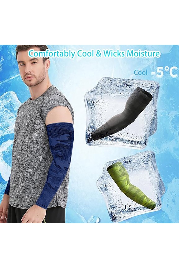 Unisex Camo Mesh UPF 50+ Ice Silk Arm Sleeves, Breathable Anti- UV Protection Covers for Vacation Outfits, Cycling Driving & Running Summer Outdoor Wear Navy XL