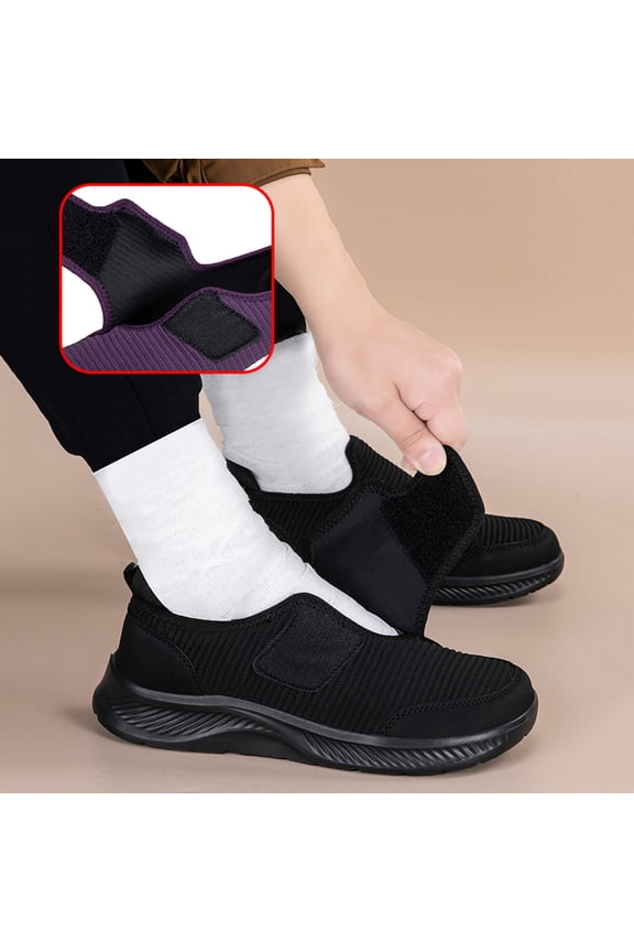 Wide-Toe Walking Shoes for Senior Men and Women, Lightweight Breathable Mesh Sneakers, Supportive and Comfortable Shoes for Spring and Summer Black 36