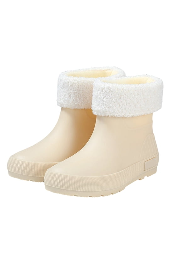 Women'S Waterproof Anti Slip Platform Rain Boots Warm Fleece Lined Ankle Winter Shoes Beige 40