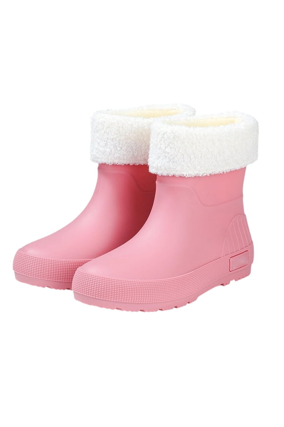 Women'S Waterproof Anti Slip Platform Rain Boots Warm Fleece Lined Ankle Winter Shoes Pink 40