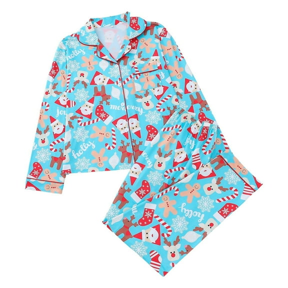 KANG Fashion Women's Autumn And Winter European And Style Christmas Print Casual Home Wear Long Pants And Long Sleeved Pajamas Set