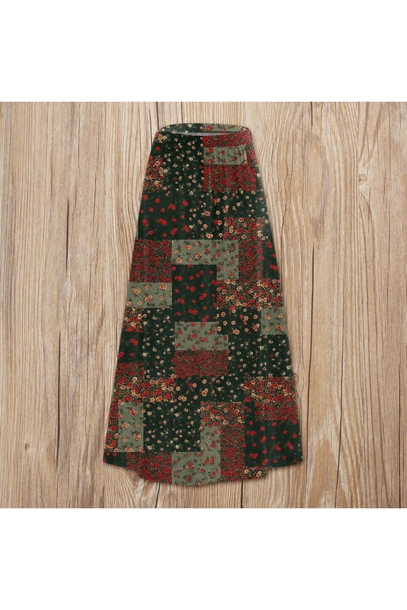 Women's Boho High Waist Pleated A Line Midi Skirt Floral Leopard Print Flowy Summer Casual Skirt Brown XXL