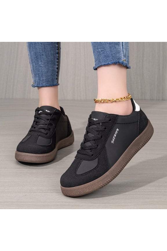 Women's Classic German Training Sneakers, Trendy Casual Flat Walking Shoes, Lightweight Slip-On Comfort Versatile Sneakers Black 36