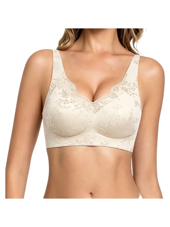Women’s Embossed Lifting Bra Non Wire Sag Back Smoothing Mature Support Daily Shaping Underwire Beige M