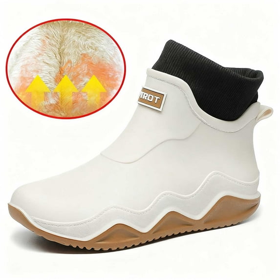 KANG Fashion Women's Fashion Color Block Couple Short Rain Boots, Plush Lined Waterproof Non- Rubber Rain Boots for Outdoor White 40