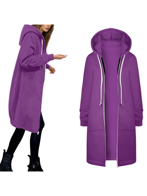Women's Fleece Jacket With Hood And Zipper | Lightweight Warm Coat With Pockets | Casual Outerwear For Autumn Winter Everyday Activities