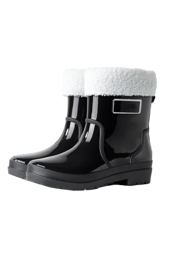 Women's -Lined Short Rain Boots Waterproof, Anti-, Thick Sole Platform Winter Wet Weather Shoes Black 37