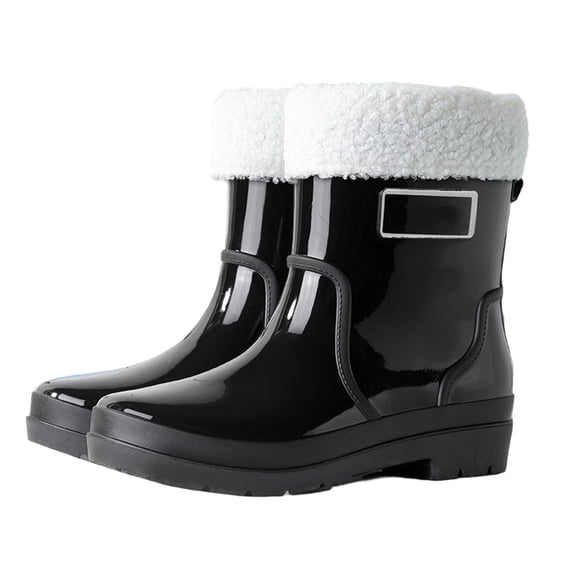 KANG Fashion Women's -Lined Short Rain Boots Waterproof, Anti-, Thick Sole Platform Winter Wet Weather Shoes Black 39