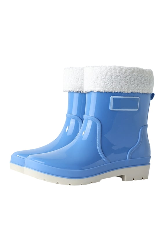 Women's -Lined Short Rain Boots Waterproof, Anti-, Thick Sole Platform Winter Wet Weather Shoes Blue 37