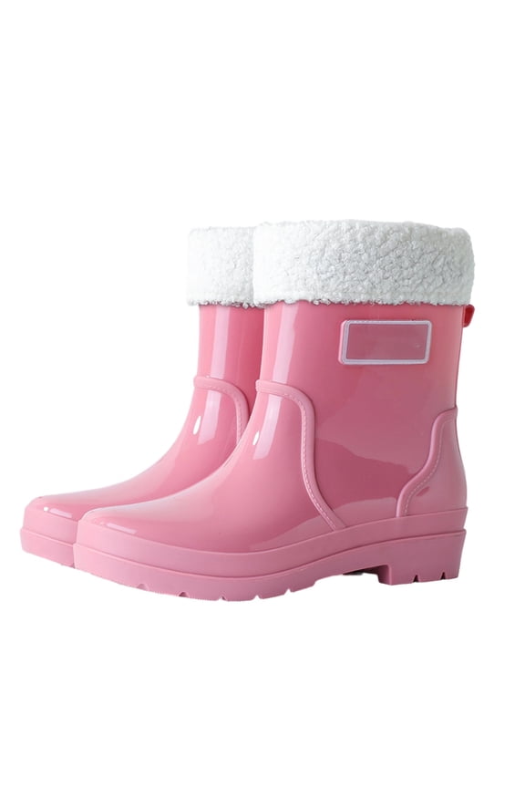 Women's -Lined Short Rain Boots Waterproof, Anti-, Thick Sole Platform Winter Wet Weather Shoes Pink 35