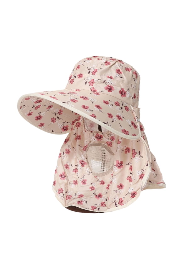Women's Floral Print Sun Hat With Face & Neck Flap, UPF 50+ Breathable Wide Brim Hat For Vacation Outfits, Travel, Hiking & Outdoor Activities Khaki One Size