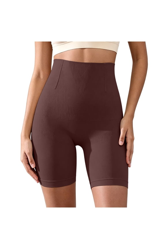Women's High Waist Tummy Control Shapewear Shorts, Lifting Seamless Body Shaper, Waist Cincher Fitness Bottoms Coffee L