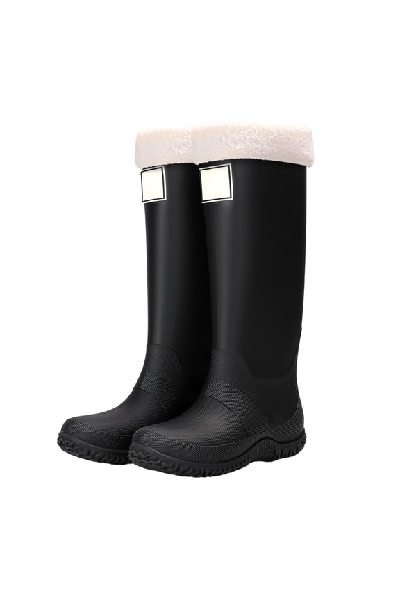 Women's Lightweight Lined Knee High Rain Boots Waterproof Non Outdoor Hiking Camping Footwear Black 35
