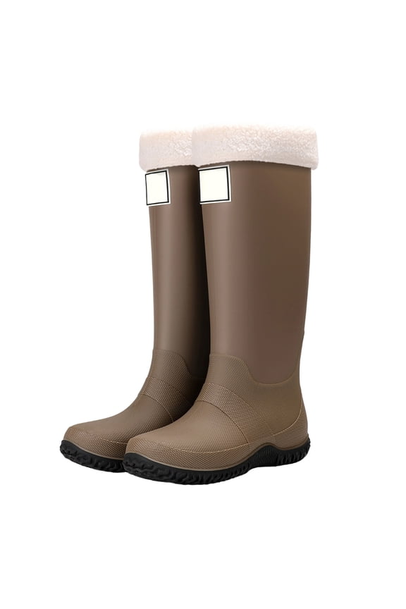 Women's Lightweight Lined Knee High Rain Boots Waterproof Non Outdoor Hiking Camping Footwear Brown 35