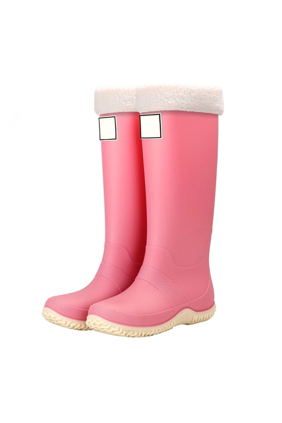 Women's Lightweight Lined Knee High Rain Boots Waterproof Non Outdoor Hiking Camping Footwear Pink 35