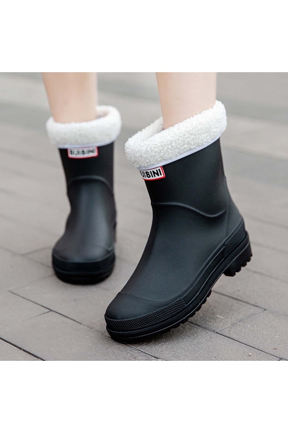 Women's Mid-Calf Waterproof Rain Boots Winter Lined, Reinforced Edges Non- Rubber Boots Warm Outdoor Footwear Black 36