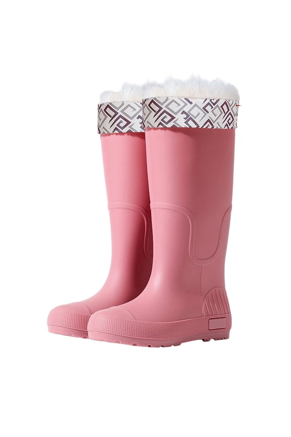 Women's Waterproof Knee-High Rain Boots Anti- Thick Sole Platform Warm Comfort Lined Wet Weather Shoes Pink 42