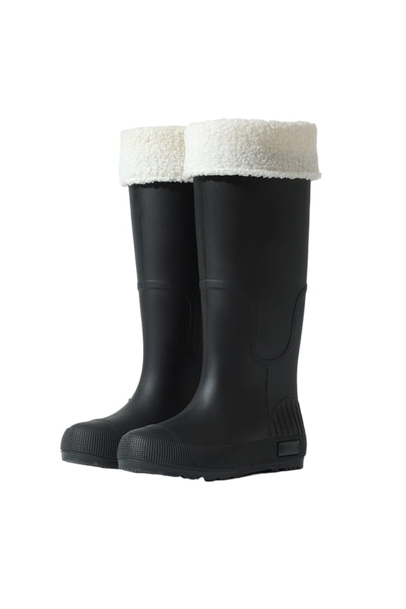 Women's Waterproof Knee-High Rain Boots with Anti- Thick Sole Platform Winter Insulated Warm Wet Weather Shoes Black 36