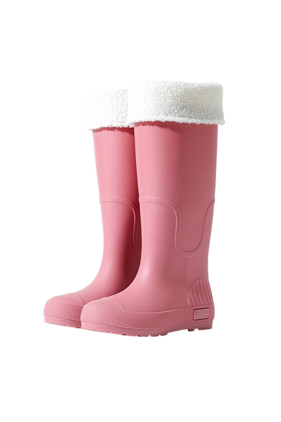 Women's Waterproof Knee-High Rain Boots with Anti- Thick Sole Platform Winter Insulated Warm Wet Weather Shoes Pink 35