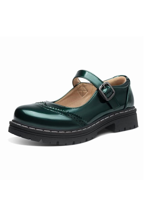 Women's Plus Size Low-Cut Heel Pumps, Leather Buckle Loafers, Thick Sole Casual Dress Shoes Green 43