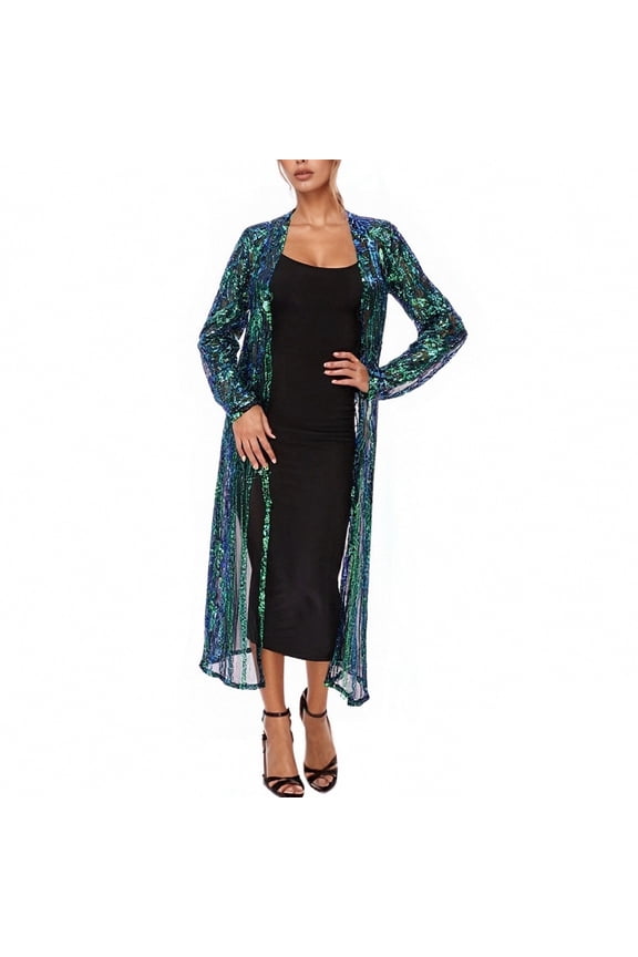 Women's Sparkling Embroidered Sheer Cardigan Long Sleeve Open Front Wrap Cover Up | Lightweight Boho Chic Loungewear for Spring Summer Fall
