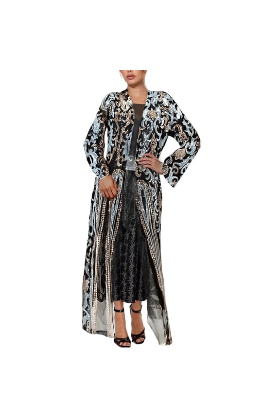 Women's Sparkling Embroidered Sheer Cardigan Long Sleeve Open Front Wrap Cover Up | Lightweight Boho Chic Loungewear for Spring Summer Fall