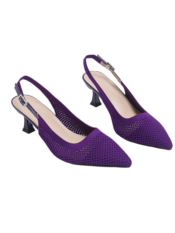 Women's Spring & Summer Fashion Pointed Toe Stiletto Heels, Back Lace-Up & Back Strap Design, Breathable Fabric, Slim High Heel Dress Pumps for Daily & Party Wear Purple 40