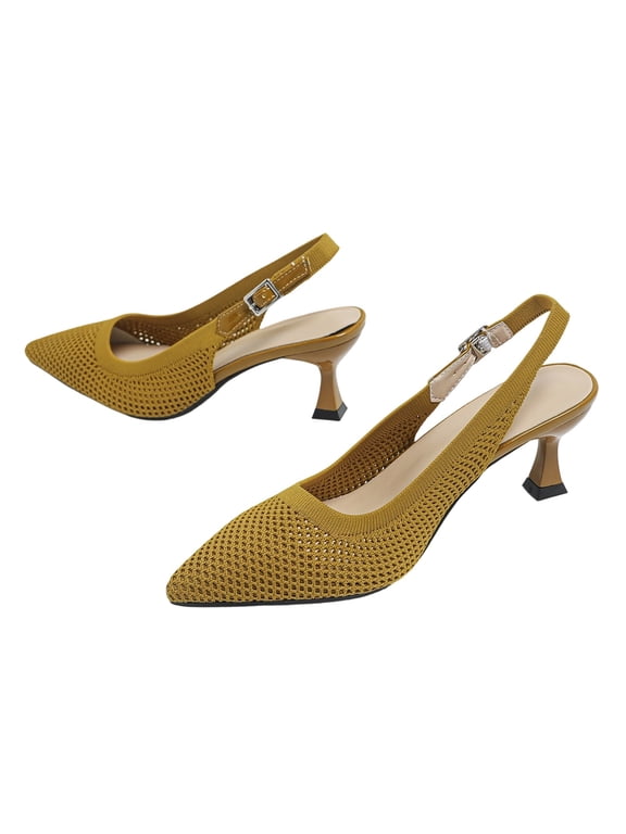 Women's Spring & Summer Fashion Pointed Toe Stiletto Heels, Back Lace-Up & Back Strap Design, Breathable Fabric, Slim High Heel Dress Pumps for Daily & Party Wear Gold 41
