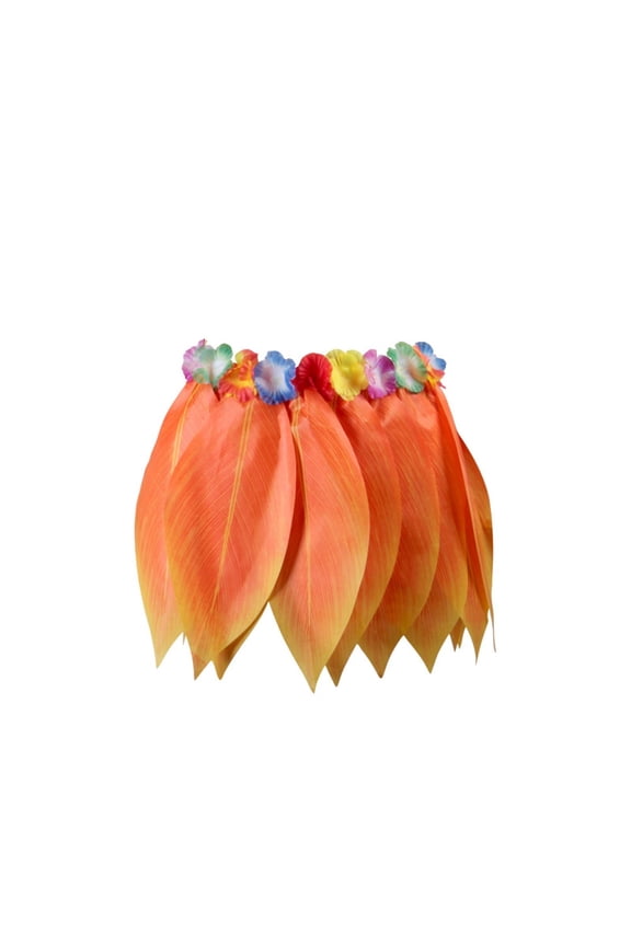 Women's Tropical Artificial Leaf Skirt with Fringe Design Lightweight and Comfortable Beach, Luau, Festival, Party, and Dance Decorative Wear Orange S