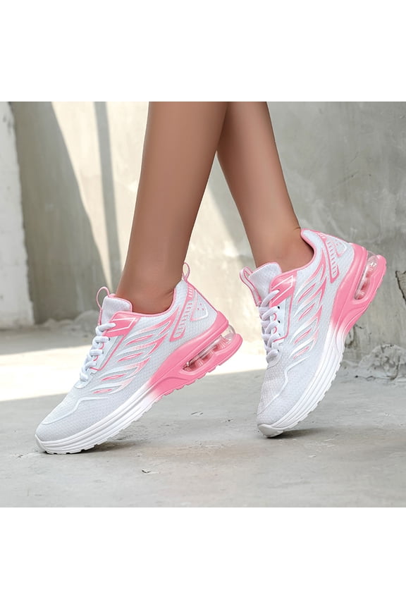 Women's Two-Tone Lace-Up Sneakers, Orthopaedic Air Cushion Running Shoes, Breathable Mesh Lightweight Non- Walking Jogging Gym Trainers Pink 40