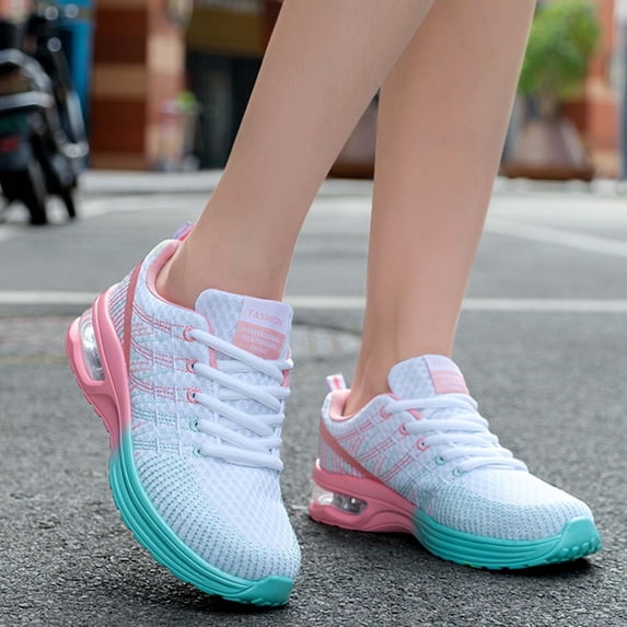 KANG Fashion Women's Two-Tone Mesh Lace-Up Sneakers, Breathable Lightweight Running Shoes, Casual and Comfortable Athletic Footwear for Daily Walking Pink 36