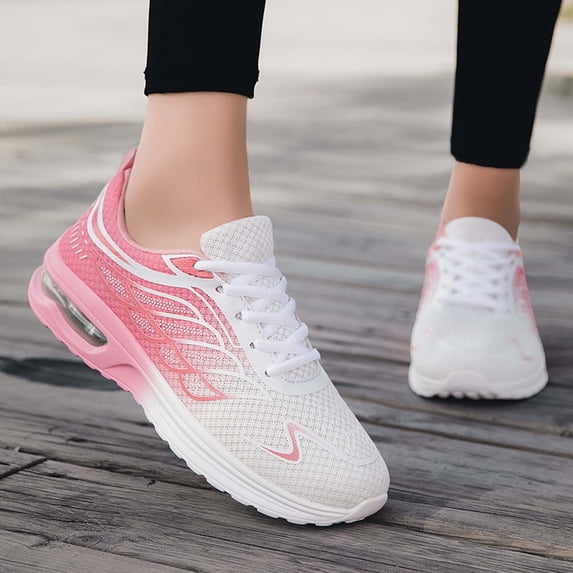 KANG Fashion Women's Two-Tone Mesh Lace-Up Sneakers, Breathable Lightweight Running Shoes, Comfort Casual Athletic Footwear for Daily Wear Pink 35