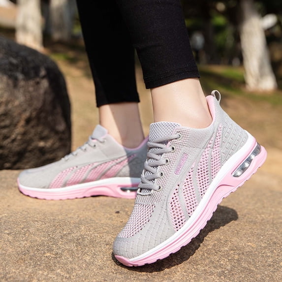 KANG Fashion Women's Two-Tone Mesh Lace-Up Sneakers, Breathable Lightweight Running Shoes, Comfortable Casual Walking Athletic Footwear Grey 36