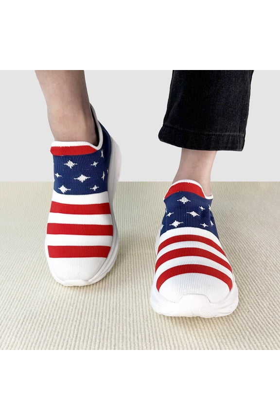 Women's US Flag Print Mesh Sneakers | Unisex Breathable Running Shoes Couples Style Casual Walking Shoes Sizes 36-45 Multicolour 44