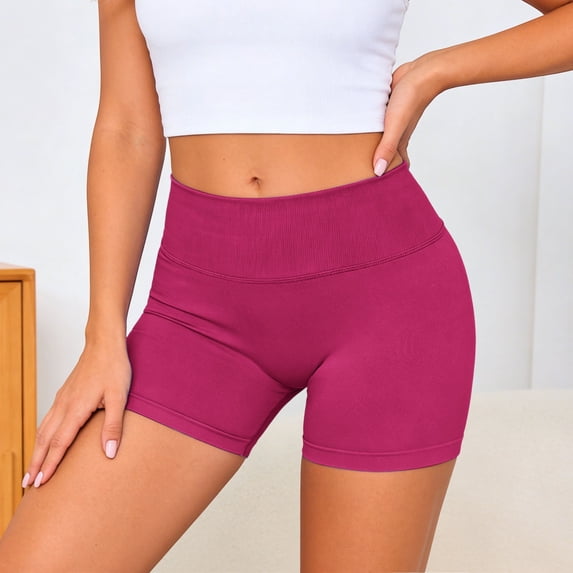 KANG Fashion Women's V-Waist High-Rise Yoga Shorts Tummy Control & -Lifting Design Breathable Compression Fabric Stylish Athletic Shorts for Running Gym and Workout Hot Pink L