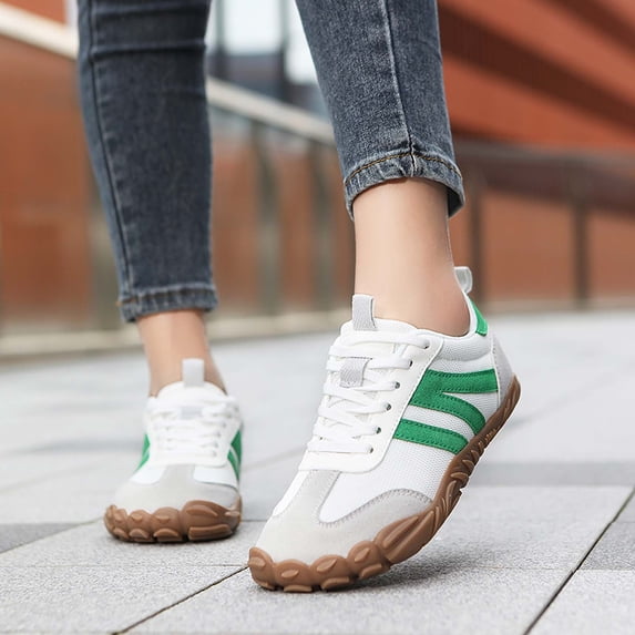 KANG Fashion Women's Wide-Toe Casual Sneakers, Minimalist Barefoot-Style Shoes, Platform -Sole Comfort Walking Shoes, Couples' Style Leather-Upper Athletic Shoes Green 38