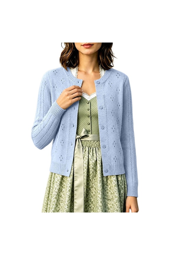 Womens Summer Tops Retro Boho Openwork Lace Knit Cardigan Lightweight Short Sleeve Spring Fall Daily Womens Shirts Blue One Size