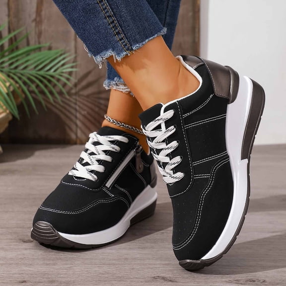 KANG Fashionable Lace Up Sneakers With Thick Sole For Versatile Style And Comfort Black 37
