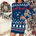 thumbnail image 1 of KANG Festive Knit-Style Bodycon Dress | Women's Long Sleeve Christmas Print Bandage Dress for Holiday PartiesBlueM, 1 of 4